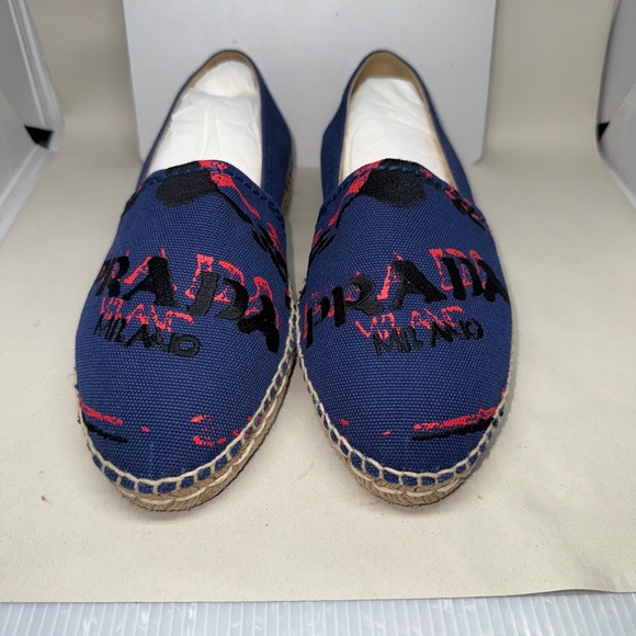 Prada Blue Canvas Logo Embroidered Espadrille with Dust Bag SIZE 38 - Picture 2 of 7